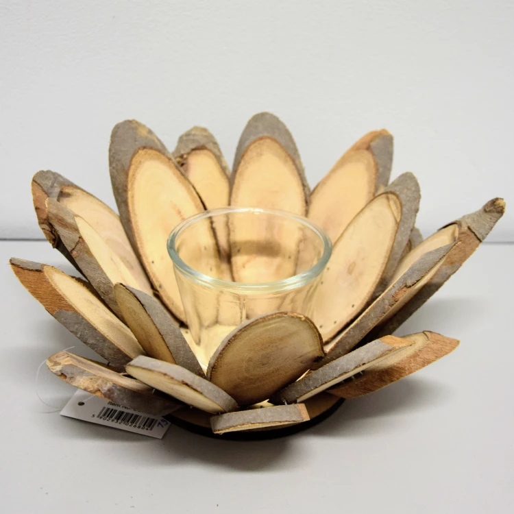 ŚWIECZNIK DREWNIANY ZE SZKLANYM WKŁADEM 25X25X12CM