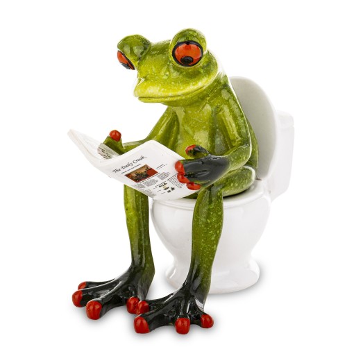 FIGURKA - ŻABA WC NA SEDESIE Z GAZETĄ 10CM