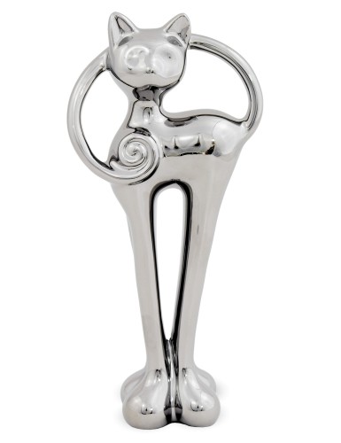 FIGURKA CERAMICZNY KOT SREBRNY 20x9x4CM