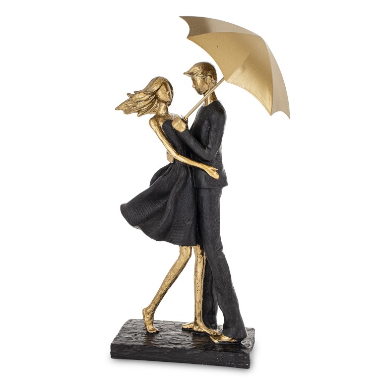 CZARNO-ZŁOTA FIGURKA PARA ZAKOCHANYCH POD PARASOLEM 35,5x18x14CM