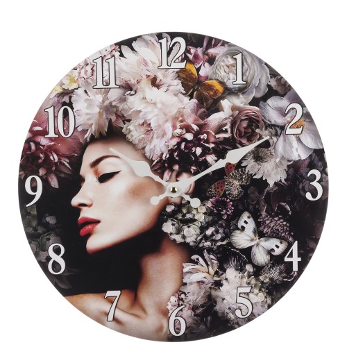 ZEGAR ŚCIENNY KOBIETA Z KWIATAMI 34CM NA BATERIE