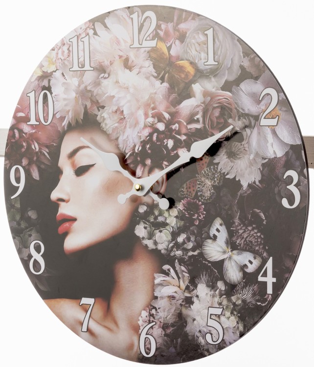 ZEGAR ŚCIENNY KOBIETA Z KWIATAMI 34CM NA BATERIE