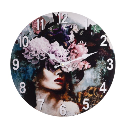 ZEGAR ŚCIENNY KOBIETA Z KWIATAMI 34CM NA BATERIE