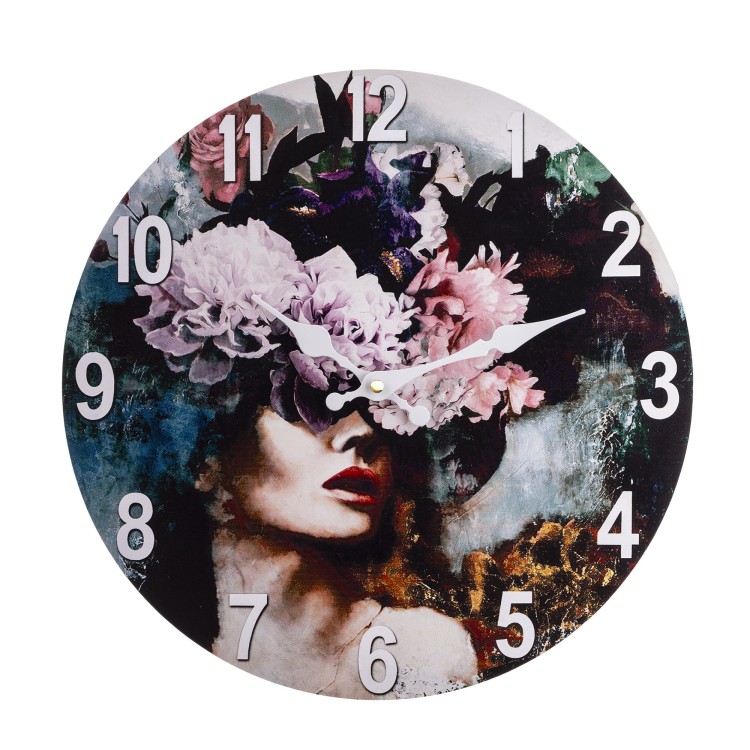 ZEGAR ŚCIENNY KOBIETA Z KWIATAMI 34CM NA BATERIE