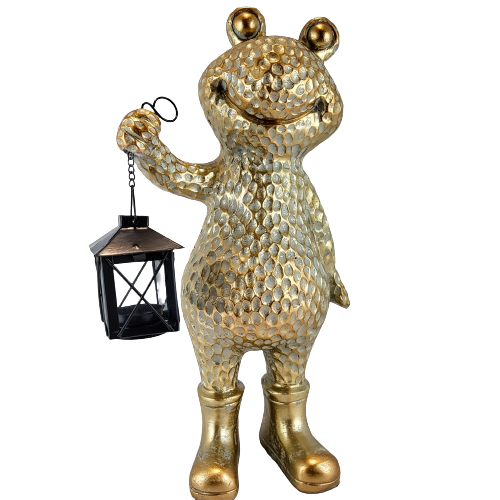 FIGURKA ŻABKA ŻABA Z LATARENKĄ ZŁOTA 32,5CM
