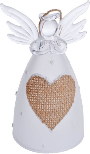 ANIOŁ SZKLANY Z SERCEM Z JUTY H12