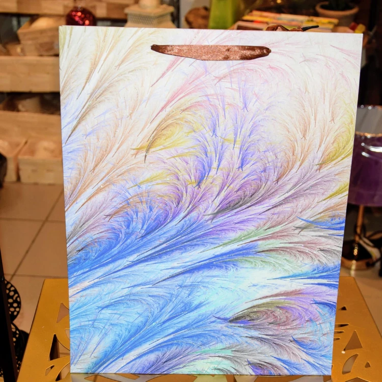 KOLOROWA ELEGANCKA TOREBKA UPOMINKOWA 24x17,7x8,4 Z NIEBIESKIMI AKCENTAMI