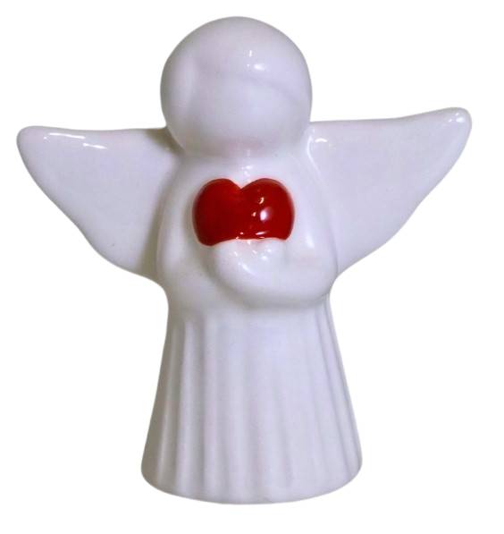 ANIOŁ CERAMICZNY BIAŁY Z CZERWONYM SERCEM 5,5cm