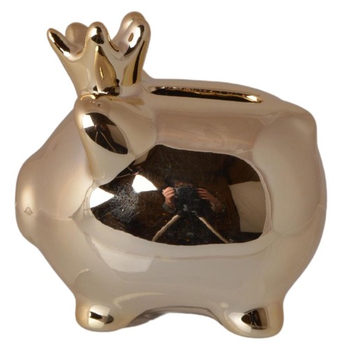 SKARBONKA ŚWINKA ZŁOTA Z KORONĄ MAŁA 12,5CM
