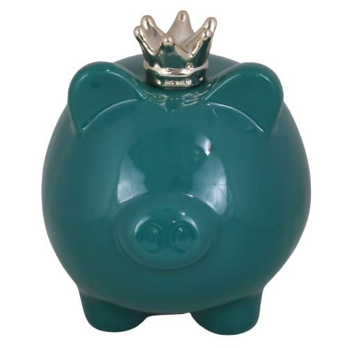 SKARBONKA ŚWINKA ZIELONA Z KORONĄ MAŁA 12,5CM