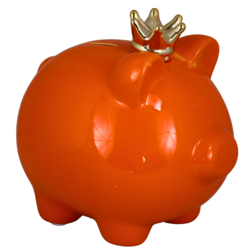 SKARBONKA ŚWINKA POMARAŃCZOWA Z KORONĄ MAŁA 12,5CM