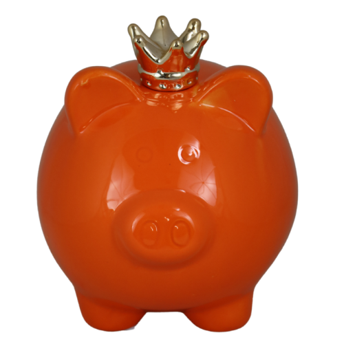 SKARBONKA ŚWINKA POMARAŃCZOWA Z KORONĄ MAŁA 12,5CM