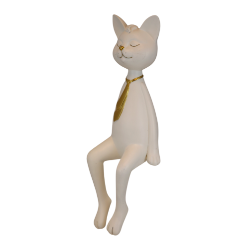 FIGURKA KOT SIEDZĄCY PÓŁKOWY BIAŁY 11x11x34 cm