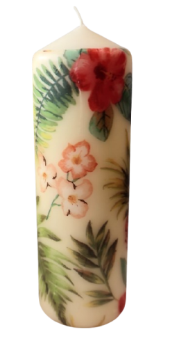 ŚWIECA W TROPIKALNE KWIATY 15CM