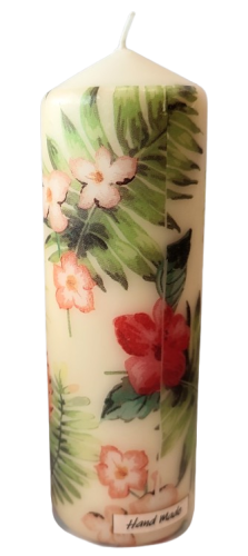 ŚWIECA W TROPIKALNE KWIATY 15CM