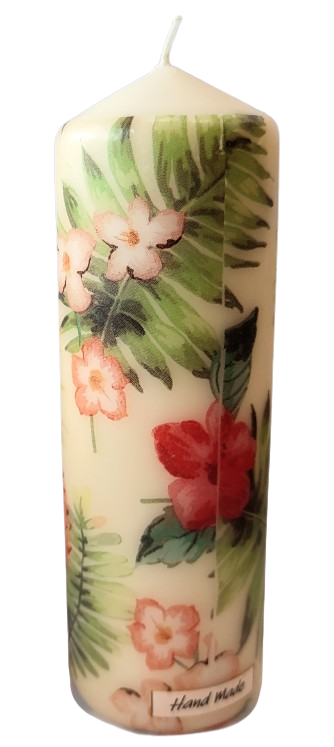 ŚWIECA W TROPIKALNE KWIATY 15CM