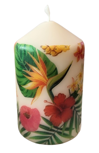 ŚWIECA W TROPIKALNE KWIATY 10CM