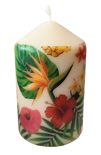 ŚWIECA W TROPIKALNE KWIATY 10CM