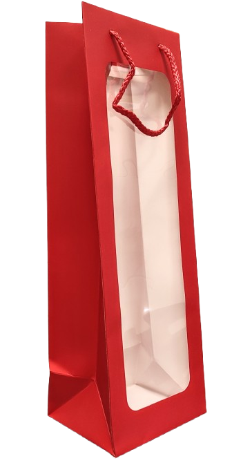 TOREBKA UPOMINKOWA NA WINO Z OKIENKIEM CZERWONA