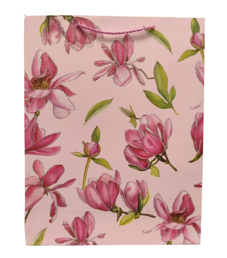 TOREBKA UPOMINKOWA RÓŻOWA W KWIATY