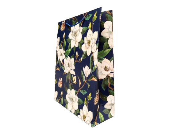 TOREBKA UPOMINKOWA GRANATOWA W KWIATY