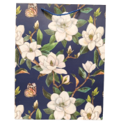 TOREBKA UPOMINKOWA GRANATOWA W KWIATY