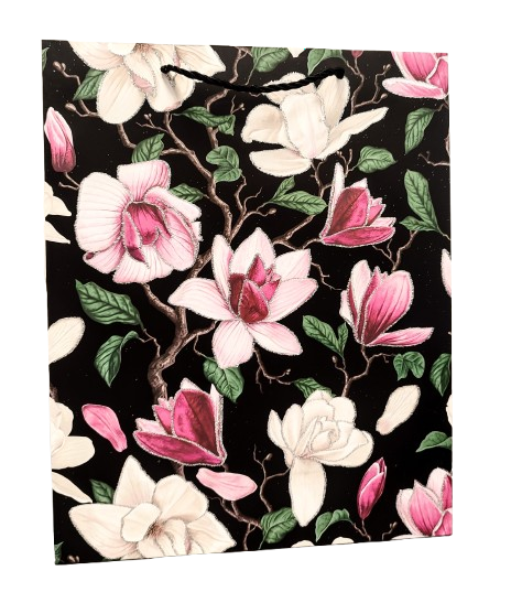 TOREBKA UPOMINKOWA CZARNA W KWIATY