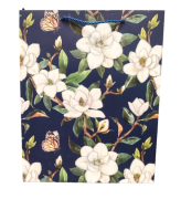 TOREBKA UPOMINKOWA GRANATOWA W KWIATY