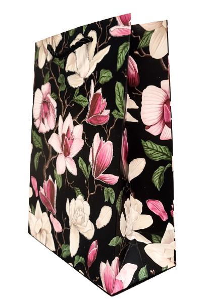 TOREBKA UPOMINKOWA CZARNA W KWIATY S