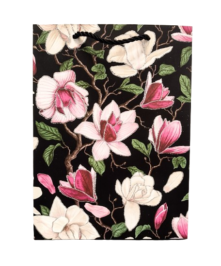 TOREBKA UPOMINKOWA CZARNA W KWIATY S