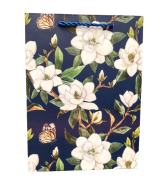 TOREBKA UPOMINKOWA GRANATOWA W KWIATY S