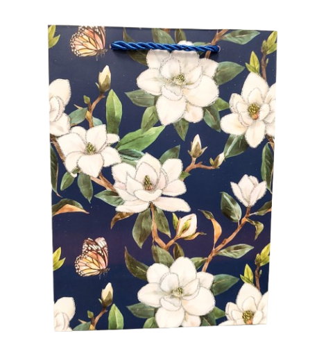 TOREBKA UPOMINKOWA GRANATOWA W KWIATY S