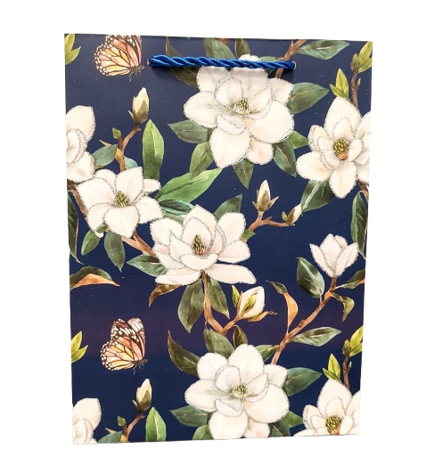 TOREBKA UPOMINKOWA GRANATOWA W KWIATY S