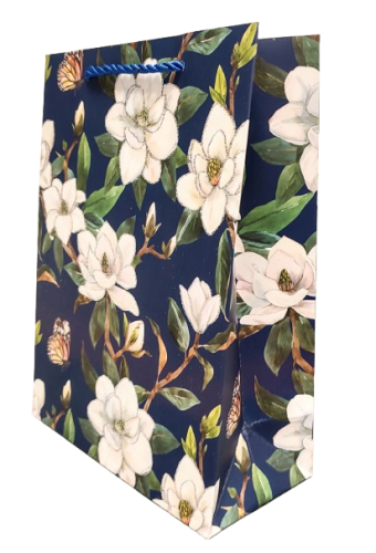 TOREBKA UPOMINKOWA GRANATOWA W KWIATY S