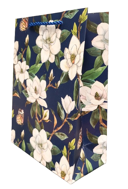 TOREBKA UPOMINKOWA GRANATOWA W KWIATY S