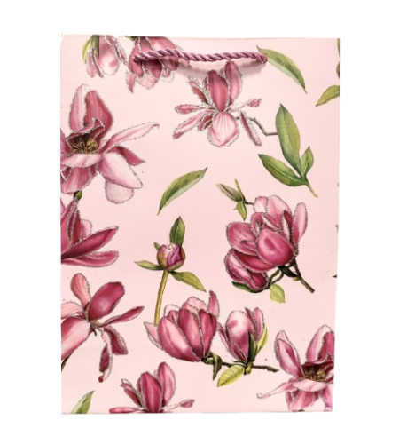 TOREBKA UPOMINKOWA RÓŻOWA W KWIATY S