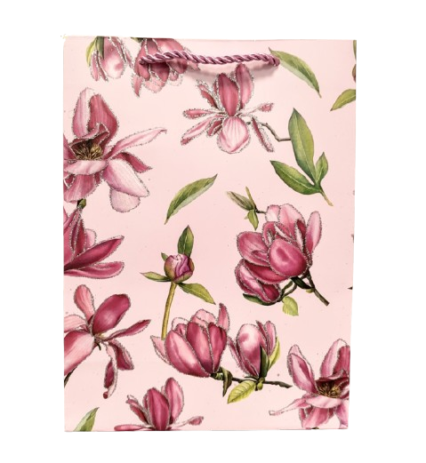 TOREBKA UPOMINKOWA RÓŻOWA W KWIATY S