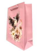 TOREBKA UPOMINKOWA RÓŻOWA Z PTAKIEM