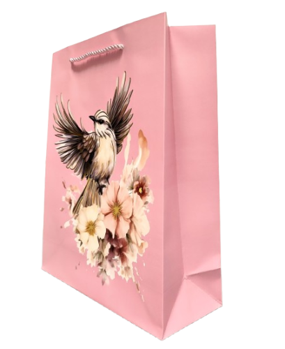 TOREBKA UPOMINKOWA RÓŻOWA Z PTAKIEM