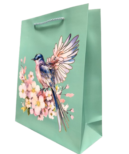 TOREBKA UPOMINKOWA NIEBIESKA Z PTAKIEM