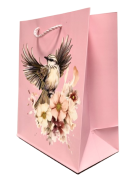 TOREBKA UPOMINKOWA RÓŻOWA Z PTAKIEM