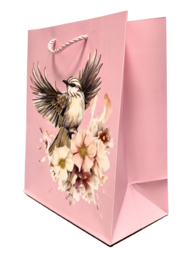 TOREBKA UPOMINKOWA RÓŻOWA Z PTAKIEM