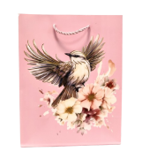 TOREBKA UPOMINKOWA RÓŻOWA Z PTAKIEM