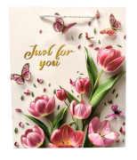 TOREBKA UPOMINKOWA RÓŻOWA W TULIPANY KWIATY