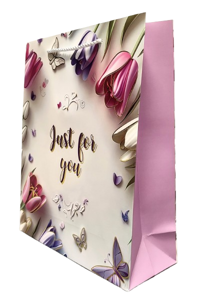 TOREBKA UPOMINKOWA FIOLETOWA W TULIPANY KWIATY