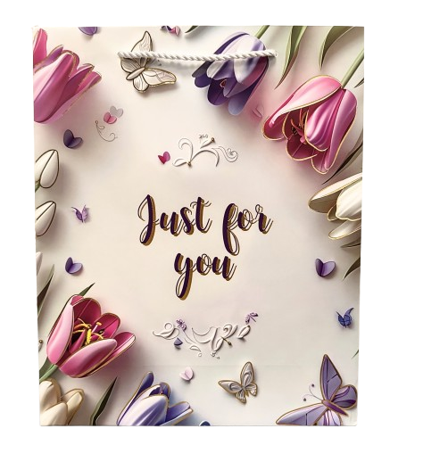 TOREBKA UPOMINKOWA FIOLETOWA W TULIPANY KWIATY