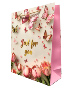 TOREBKA UPOMINKOWA RÓŻOWA W TULIPANY KWIATY