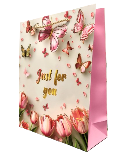 TOREBKA UPOMINKOWA RÓŻOWA W TULIPANY KWIATY