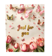 TOREBKA UPOMINKOWA RÓŻOWA W TULIPANY KWIATY