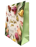 TOREBKA UPOMINKOWA ZIELONA W TULIPANY KWIATY